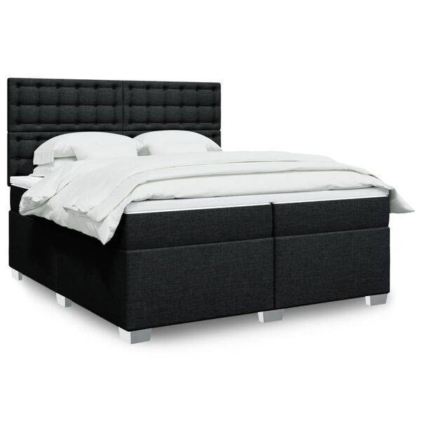 vidaXL Sommier &agrave; lattes de lit avec matelas Noir 200x200 cm Tissu