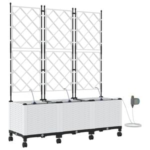 vidaXL Porte-plante de jardin avec irrigation et roues 3 pc Blanc PP