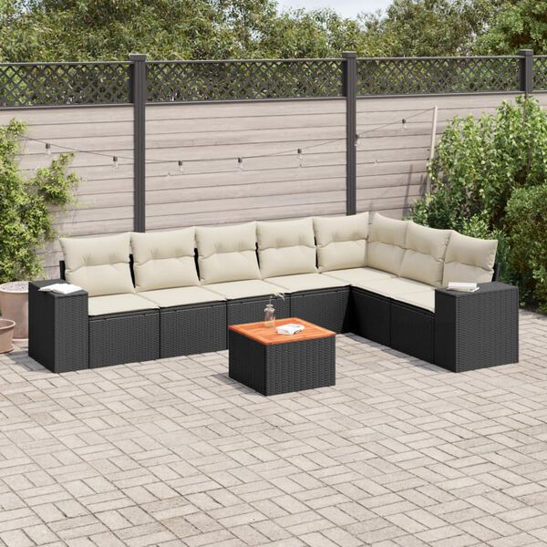 vidaXL Salon de jardin 8 pcs avec coussins noir r&eacute;sine tress&eacute;e