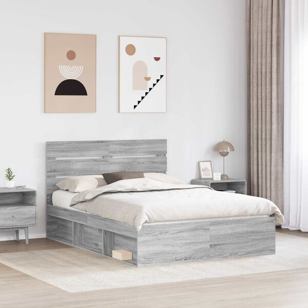 vidaXL Cadre de lit Gris Sonoma 140 x 200 cm Bois de pin massif