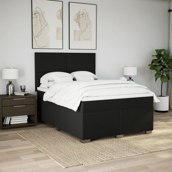 vidaXL Sommier &agrave; lattes de lit avec matelas Noir 140x200 cm Tissu