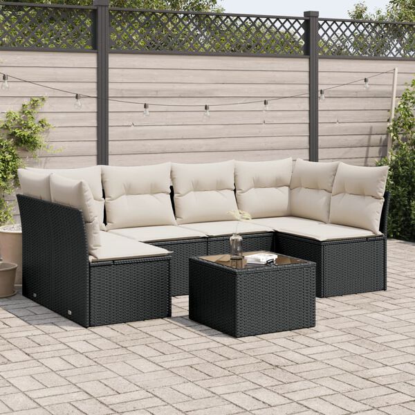 vidaXL Salon de jardin 7 pcs avec coussins noir r&eacute;sine tress&eacute;e