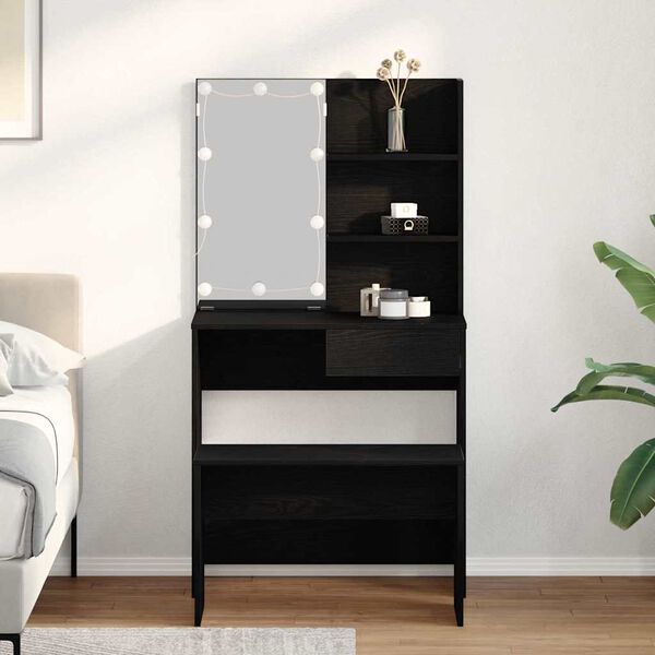 vidaXL Ensemble de table de maquillage LED 2 pcs Ch&ecirc;ne noir