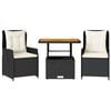 vidaXL Ensemble de bistro 3 pcs avec coussins noir r&eacute;sine tress&eacute;e