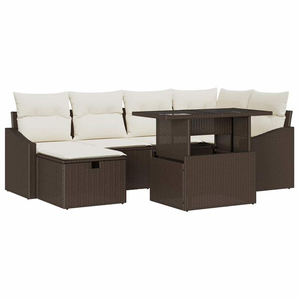 vidaXL Ensemble de canap&eacute; de jardin 7 pcs Marron Poly rotin