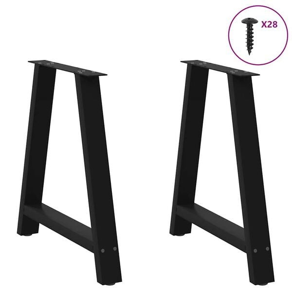 vidaXL Pieds de table à manger en forme de A 2 pièces Noir 80 x (72-73) cm Acier