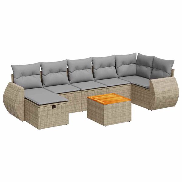 vidaXL Salon de jardin avec coussins 8 pcs beige r&eacute;sine tress&eacute;e