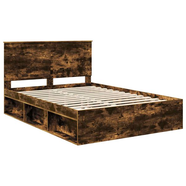 vidaXL Cadre de lit Ch&ecirc;ne fum&eacute; 135 x 190 cm Bois de pin massif
