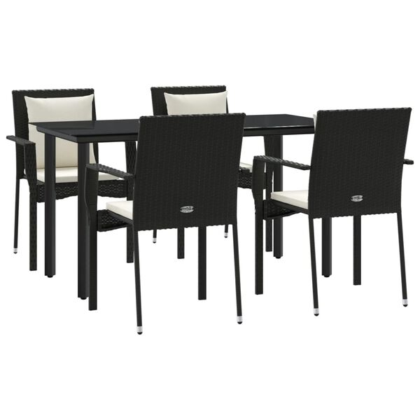 vidaXL Ensemble &agrave; manger de jardin coussins 5pcs Noir R&eacute;sine tress&eacute;e