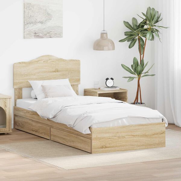vidaXL Lit de Rangement Ch&ecirc;ne Sonoma 90 x 200 cm Bois d'ing&eacute;nierie