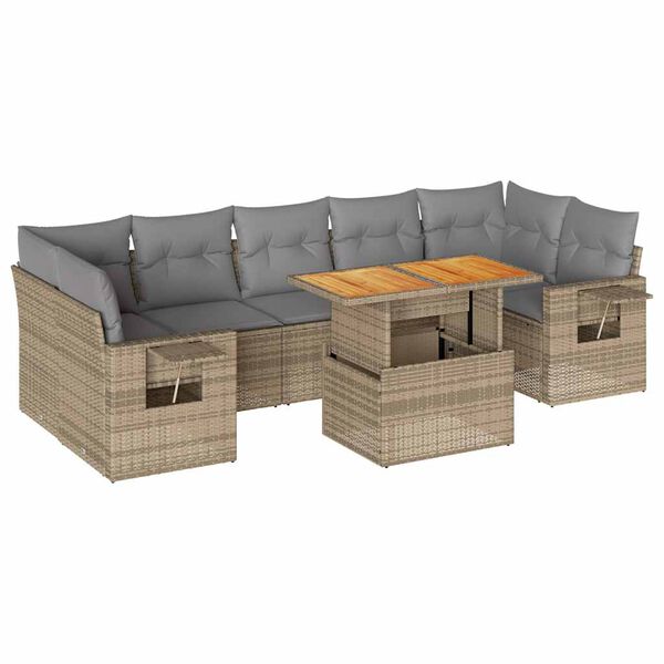 vidaXL Salon de jardin avec coussins 8 pcs beige r&eacute;sine tress&eacute;e