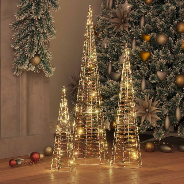 vidaXL Sapin de Noël avec 90 LED 3 pcs Blanc chaud 20 x 20 x 80 cm PET