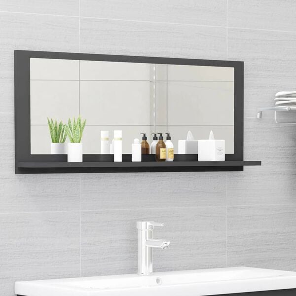 vidaXL Miroir de salle de bain Gris 90x10,5x37 cm Agglom&eacute;r&eacute;