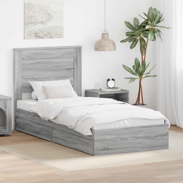 vidaXL Lit de Rangement Gris Sonoma 100 x 200 cm Bois d'ing&eacute;nierie