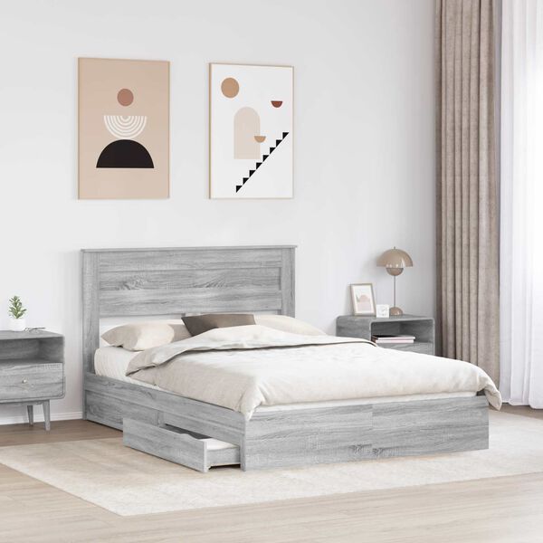 vidaXL Lit de Rangement Gris Sonoma 150 x 200 cm Bois d'ing&eacute;nierie