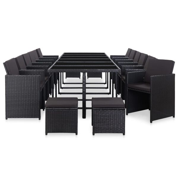 vidaXL Ensemble &agrave; manger d'ext&eacute;rieur 17 pcs avec coussins Rotin Noir