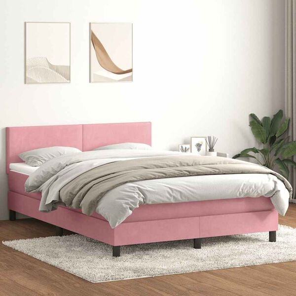 vidaXL Sommier &agrave; lattes de lit avec matelas rose 160x210 cm velours