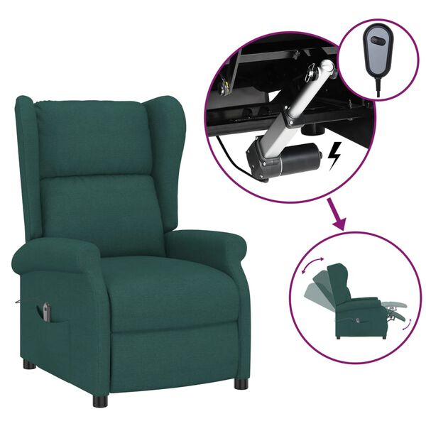 vidaXL Fauteuil inclinable &eacute;lectrique &agrave; oreilles vert fonc&eacute; tissu