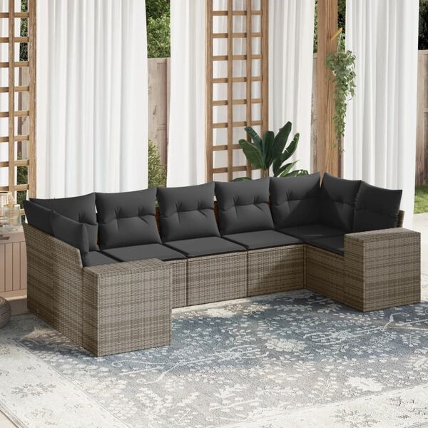 vidaXL Salon de jardin avec coussins 7 pcs gris r&eacute;sine tress&eacute;e
