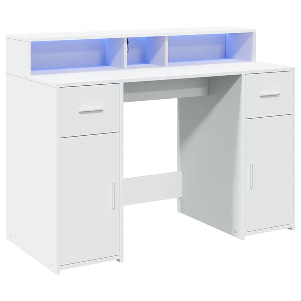 vidaXL Bureau avec lumi&egrave;res LED blanc 120x55x91 cm bois d'ing&eacute;nierie