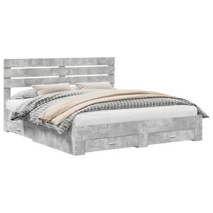vidaXL Cadre de lit Gris b&eacute;ton 200 x 200 cm Bois d'ing&eacute;nierie