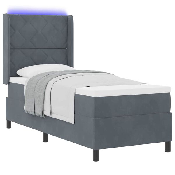 vidaXL Lit &agrave; ressorts avec matelas Gris fonc&eacute; 80 x 200 cm Velours