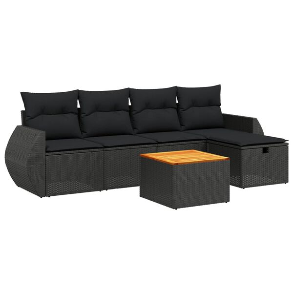 vidaXL Salon de jardin 6 pcs avec coussins noir r&eacute;sine tress&eacute;e