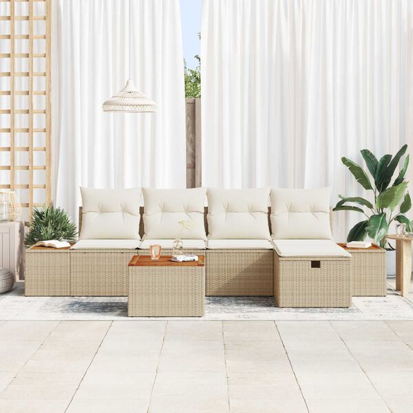 vidaXL Ensemble de canap&eacute; de jardin 6 pcs Beige Poly rotin