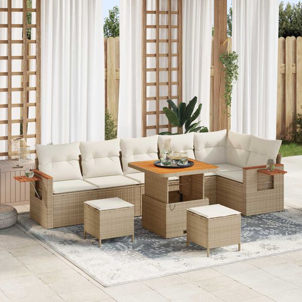 vidaXL Ensemble de canap&eacute; de jardin avec coussin 9 pcs Beige et cr&egrave;me