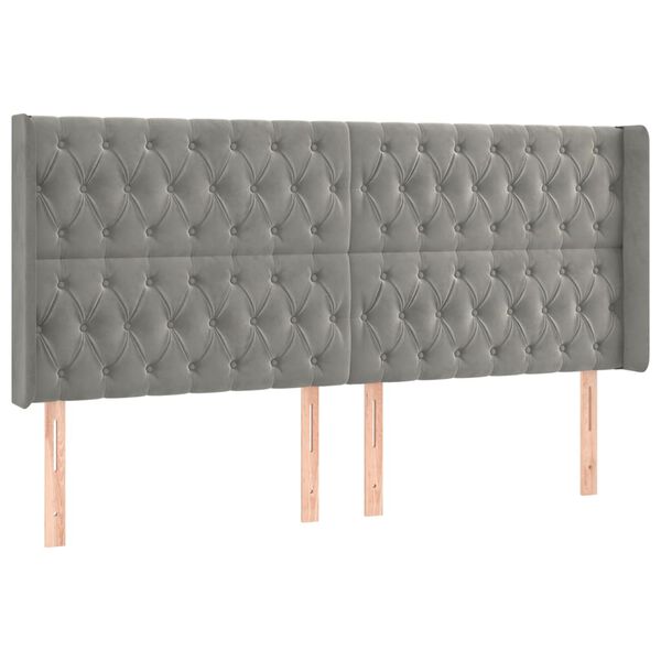 vidaXL Tête de lit avec oreilles Gris clair 203x16x118/128 cm Velours