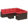 vidaXL Ensemble de Canap&eacute;s avec coussin 9 pcs Beige et Rouge polyrotin