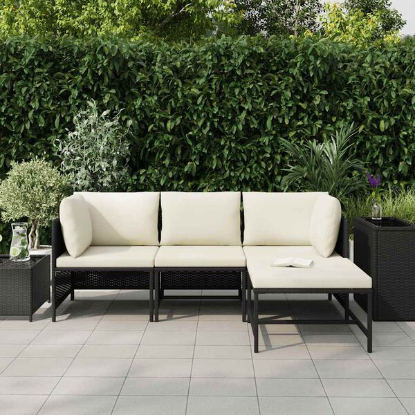 vidaXL Canapés de jardin 4 pcs avec coussins Noir Résine tressée