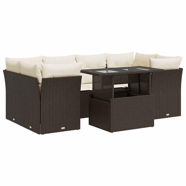 vidaXL Salon de jardin avec coussins 7 pcs marron r&eacute;sine tress&eacute;e