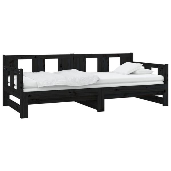 vidaXL Lit coulissant sans matelas noir bois de pin massif