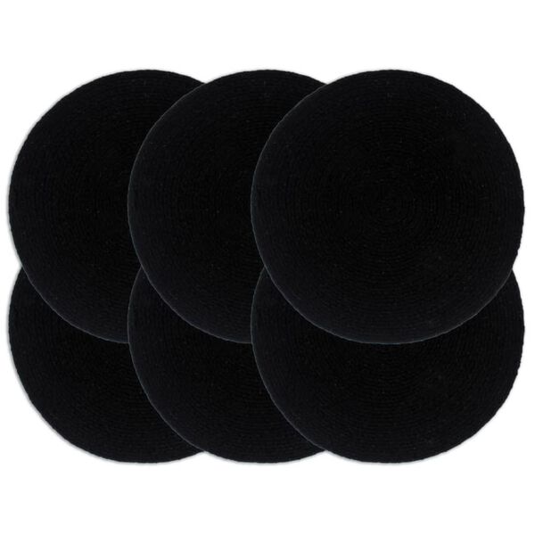 vidaXL Napperons 6 pcs Noir Plain 38 cm Rond Coton