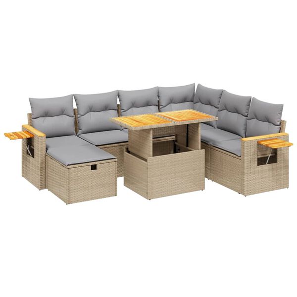 vidaXL Salon de jardin avec coussins 8 pcs beige r&eacute;sine tress&eacute;e