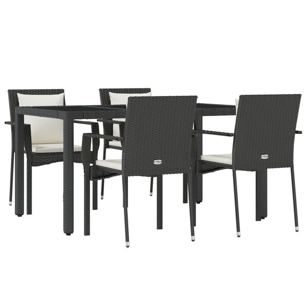 vidaXL Ensemble &agrave; manger de jardin coussins 5pcs Noir R&eacute;sine tress&eacute;e