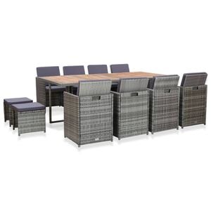 vidaXL Salon de jardin 13 pcs R&eacute;sine tress&eacute;e bois d'acacia Anthracite