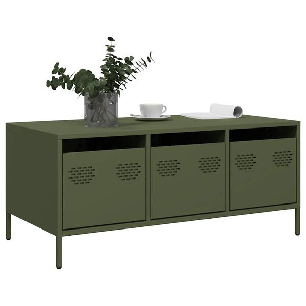 vidaXL Table basse vert olive 101,5x50x43,5 cm acier lamin&eacute; &agrave; froid