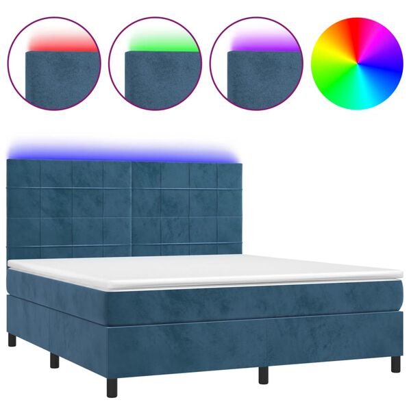vidaXL Sommier &agrave; lattes de lit matelas et LED Bleu fonc&eacute; 160x200 cm