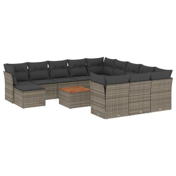vidaXL Salon de jardin avec coussins 13 pcs gris r&eacute;sine tress&eacute;e