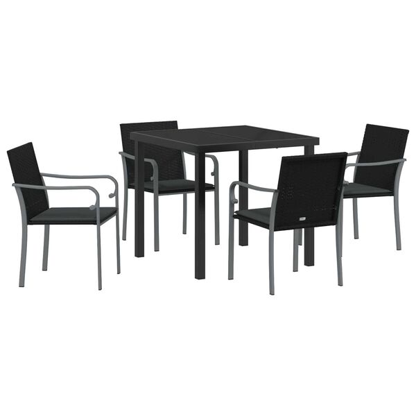 vidaXL Ensemble de salle à manger pour jardin 5 pcs Noir Poly rotin