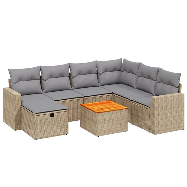 vidaXL Salon de jardin avec coussins 8pcs m&eacute;lange beige r&eacute;sine tress&eacute;e