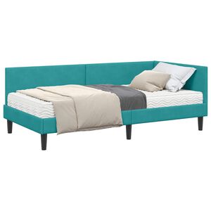 vidaXL Cadre de lit d'angle avec matelas Autre 2 pcs Turquoise Velours