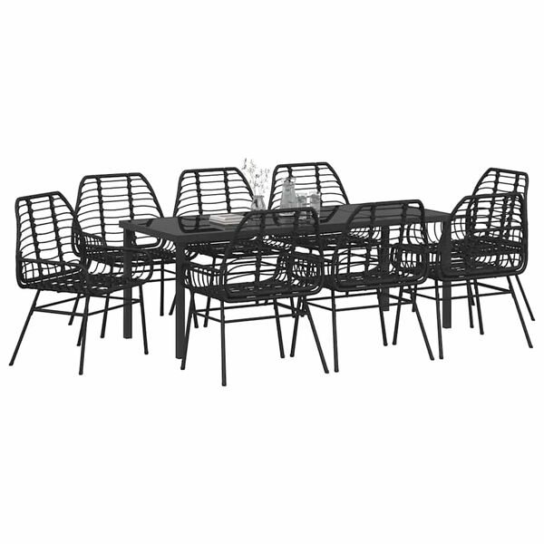 vidaXL Ensemble de salle &agrave; manger pour jardin 9 pcs Noir polyrotin