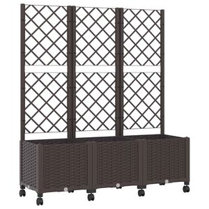 vidaXL Bac de jardin avec treillis et roues Marron 120 x 40 x 146 cm
