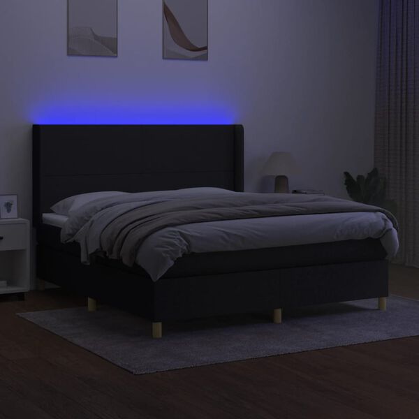 vidaXL Sommier &agrave; lattes de lit matelas et LED Noir 180x200 cm Tissu