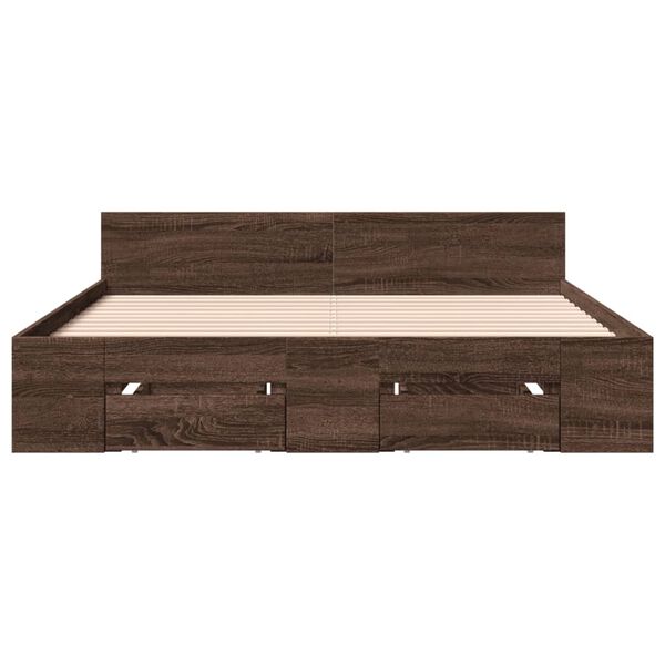 vidaXL Cadre de lit avec tiroirs sans matelas ch&ecirc;ne marron 135x190 cm