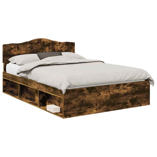 vidaXL Cadre de lit Ch&ecirc;ne fum&eacute; 140 x 190 cm Bois de pin massif