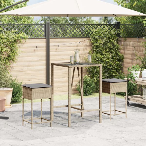 vidaXL Tabourets de bar jardin avec coussins lot de 2 beige poly rotin